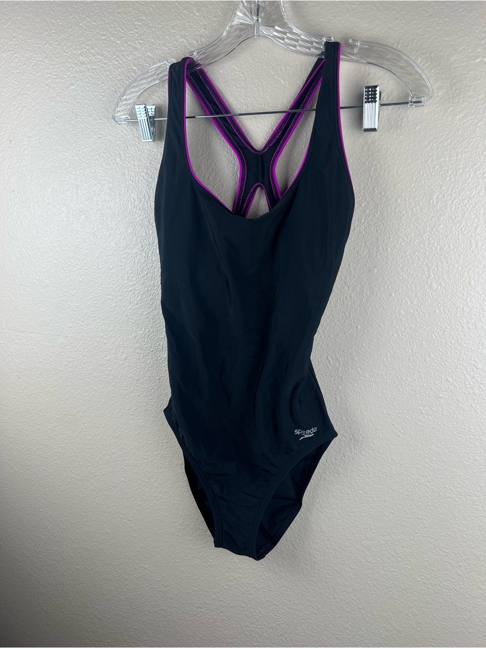 Speedo Black Purple Racerback One Piece Swimsuit Size 6